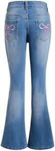 Milumia Girl's Raw Hem Flare Jeans Long Bell Bottom Wide Leg Denim Pants with Pockets Blue with Bow 13Y
