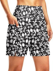 G Gradual Women's 7" Long Swim Board Shorts with Liner Pockets(D White Flower,M)