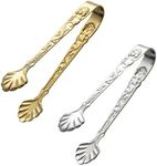 2Pack Rose Handle Sugar Tongs, Vintage Rose Relief Stainless Steel Ice Cube Clips Sugar Tongs Sliver and Gold Small Food Clips for Tea and Coffee Party, Appetizers Desserts Kitchen Barware