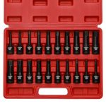 CASOMAN 1/2" Drive Master Impact Hex Bit Set, Hex Driver, SAE/Metric, 1/4" - 3/4", 6mm - 19mm, Cr-Mo Steel,Impact Grade, One-Piece Construction, 20-Piece 1/2" Drive Allen Bit Socket Set