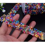 Crystal Rhinestone Trim Hotfix Ribbon Colorful Artificial Gem Stone Beaded Iron On Applique Chain Embellishment Sewing Accessories by EORTA for DIY Wedding Bridal Dress Shoes Phone Decor, 2 CM Width