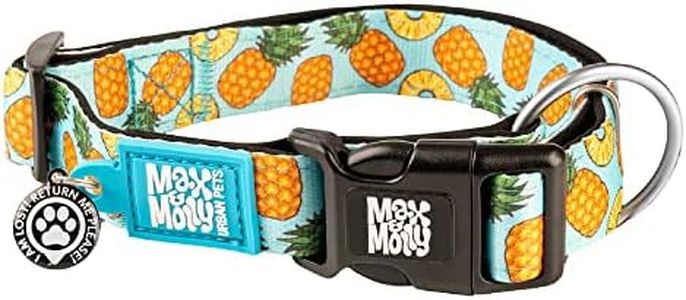 Max & Molly Smart ID Adjustable Pet Dog Collar, Safety Smart ID Tag QR Code Tracking, Polyester Material, All Dog Breeds with Medium Size Sweet Pineapple Design