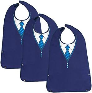 Classy Pal Adult Bibs for Men, Wipe ‘n Wear Clothing Protectors for Eating, Senior Adult Bib Crumb Catcher, Waterproof, Reusable, Washable (3 Pack (Blue Tie))