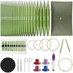 TRILVIX Knitting Needles Set, 13 Pairs Aluminum Interchangeable Circular Knitting Needles Set 4 Inch with 4 Cables, Accessories and Storage Bag for Multiple Knitting Projects Green