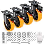 VEVOR Caster Wheels, 5-inch Swivel Plate Casters, Set of 4, with Security A/B Locking No Noise PVC Wheels, Heavy Duty 450 lbs Load Capacity Per Caster, Non-Marking Wheels for Cart Furniture Workbench