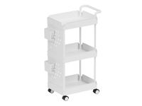 SEVVY - 3-Tier Platic Storage Utility Rolling Cart with Removable Pegboard, Hooks & Utility Handle - Multi use - for Home and Office - White