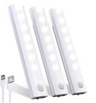 3 Pack Wireless Under Cupboard Lights,Motion Sensor Lights Indoor LED Cabinet Lights USB Rechargeable Closet Light Magnetic Night Light Bar,Auto On/Off Stick On Light for Wardrobe,Kitchen,Stair