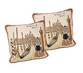 DaDa Bedding Set of 2-Pieces Postcard of Venice Tapestry Throw Pillows - European Travel Italy Elegant Novelty Woven Square Decorative Accent Cushion Covers with Inserts - 18" x 18"