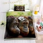 Hiseng 3D Gorilla Kids Single Duvet Cover Set, Duvet Cover+Matching Pillow Case, Comfy Single Bedding Sets Junior/Teenagers Single Bed Duvet Cover for Boys Girls (220x240cm,family)