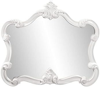 Howard Elliott Veruca Rectangular Ornate Wall Vanity Mirror, Glossy White Lacquer, 28 x 32 Inch, Home Decorative Modern Make up Mirrors, Living Room, Entryway, Hallway or Any Room