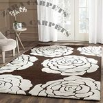 ZARA CARPETS; 'can change the floor Hand Made (USA) Exported Woolen Carpets and Rugs for Home Decor, Carpets for Luxury Home Size 9 Feet by 12 Feet (9x12 feet) White Rose/Brown