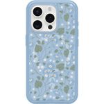 OtterBox iPhone 15 Pro (Only) Symmetry Series Clear Case - DAWN FLORAL (Blue), snaps to MagSafe, ultra-sleek, raised edges protect camera & screen