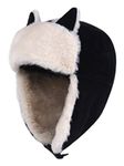 Womens Winter Bomber Hats with Lovely Cat Ear Fashion Trooper Aviator Earflap Cap Outdoor Ski Hat Ushanka Buckle Closure, Black, Medium