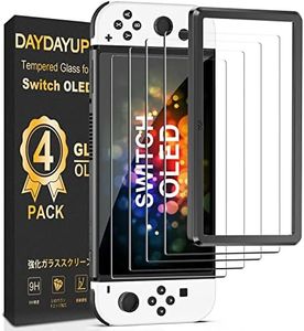 [4 Pack] daydayup Tempered Glass Screen Protector Compatible with Nintendo Switch OLED Model 2021 - with [Alignment Frame] Transparent HD Clear Screen Protector for Accessories & Console