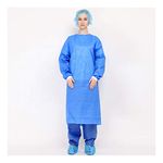 Hygene Disposable Blue Color Level 2 Isolation Gowns With Long Sleeves & Knit Elastic Band Cuff Unisex, Spunbound Nonwoven SMS Fabric -35GSM, Non Sterile, Resistant to Moisture & Bacterial Penetration