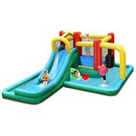 COSTWAY Inflatable Water Park, 6 in 1 Kids Bouncy Castle Jumper House with Slide, Climbing Wall, Splashing Pool, Blowup Waterslides for Kids Aged 3-10 Years Old