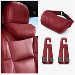 TEAL LAUREL Memory Foam Car Neck Pillow with 2 Headrest Hooks，Red