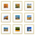 HEART ART 8x8 Gold Picture Frame Set of 9, Display Pictures 4x4 with Mat or 8 x 8 without Mat, Multi Collage Gallery Square Gold Photo Frames for Wall