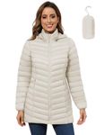 ROYAL MATRIX Women's Packable Puffer Jacket - Lightweight Winter Warm Long Quilted Puffer Coat with Detachable Hood(Beige, L)