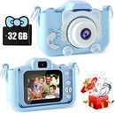 CIMELR Kids Camera Toys for 3-12 Year Old Boys/Girls, Kids Digital Camera for Toddler with Video, Christmas Birthday Festival Gifts for Kids, Selfie Camera for Kids, 32GB TF Card (Blue-Cat)