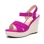 Fimanny Womens Wedge Heel Open Toe Platform Sandals Ankle Strap Shoes Wedding Prom Summer 3.9 Inches Heels Fuchsia 10 M US