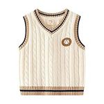 Toddler Baby Boys Girls Sweater Vest Knitted Soft Uniform Cotton V-Neck Sleveeless Waistcoat Vest Plaid Pullover 2-5Y(White,2-3Y)