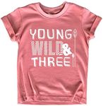 Young Wild and Three Girl 3rd Birthday Outfit Toddler Shirt 3 Year Old Girls Third Party Tshirt (US, Age, 4 Years, Mauve)