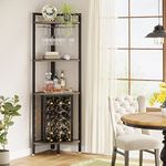 Tribesigns Corner Wine Rack with Glass Holder and Storage Shelves, Industrial 4 Tier Corner Bar Freestanding Floor Wine Rack, Corner Wine Shelf for Living Room, Small Space (Grey)