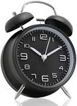 TXY Classical Twin Bell Alarm Clock for Bedroom with Stereoscopic Dial, Frosted Shell, Backlight, Extra Loud Machinical Ringtone, Battery Operated Loud Alarm Clock for Home Office (Black)