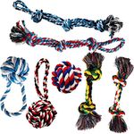 Durable Dog Rope Toys Cotton Ropes for Medium - Large Dog - Aggressive Chewers - Tug of War Dog Toy Set (7 pcs)