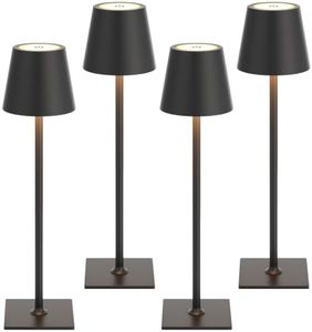 Kakanuo Cordless Rechargeable Table Lamp Black 5000mAh Battery Operated Lamps, 3 Colors Stepless Dimming Touch Lamp for Dining, Living Room, Outdoor Patio, Kitchen Counter, 4 Pack