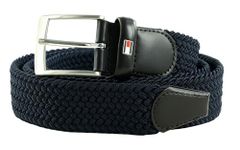 Tommy Hilfiger - Adan Men's Belt, Navy - 57% Elastane, 43% Polyester - Silver-Tone Plaque Buckle - Wardrobe Essentials - Tommy Hilfiger Accessories for Men - Size 100