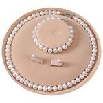 YONGMAN Freshwater Cultured Pearl Necklace Set Includes Stunning Bracelet and Stud Earrings Jewelry Set for Women, necklace:20" ,bracelet :8", Sterling Silver, Pearl