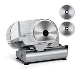 Meat Slicer, Techwood 200W Electric Deil Food Slicer with Removable 9” Stainless Steel Blade, Deli Cheese Fruit Vegetable Bread Cutter with Adjustable Knob for Thickness, Food Carriage & Non-Slip Feet