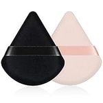 2PCS Powder Puff Face Triangle, DUAIU Velvet Powder Puffs for Pressed Powder Reusable Makeup Puff Puffy Makeup Sponge with Strap for Loose Powder Body Foundation Wet Dry Dual-Use Tool (Balck&Nude)