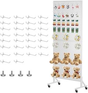 Alexayhome 24" X70" Pegboard with Extra 30 Hooks, Metal Pegboard Display Stand with Wheels, Display Rack with Heavy-Duty T-Base for Vendors & Retail, White