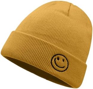 CLAPE Beanie Hat for Men, Cute Embroidery Smiley Face Winter Hat Women Outdoor Ski Snowboarding Knit Cuffed Fisherman Beanie