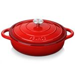 Velaze Cast Iron Casserole Dish with Lid, Classic Red Enamel Dutch Oven, Non Stick Enamel Coating, Good Sealing, Lightweight, for All Heat Source, Pot's Body Cast Iron Soup Pot 3.5 L(Red)