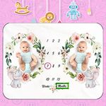 Twins Baby Monthly Milestone Baby Blanket for Girl Boy, Flannel Fleece Plush Newborn Infant Photo Blanket | for Pictures Photography for Newborn Boys & Girls New Mom Gifts Twins (Female Twins)