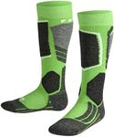 FALKE Unisex Kids SK2 Ski Socks, Merino Wool, Knee High, Medium Cushion, Breathable Quick Dry, Winter Athletic Sock, Green (Vivid Green 7231), 7-9.5, 1 Pair