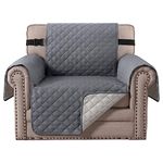 BellaHills Reversible Chair Covers Water Repellent Sofa Cover 1 Seater Sofa Slipcover from Pets Sofa Covers for Cats Checked Pattern Thick Quilted with Elastic Strap (Chair, Grey/Beige)