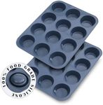 2 pack Large Silicone Muffin Baking Pan & Cupcake Tray 12 Cup - Nonstick Cake Molds/Tin, Silicon Bakeware, BPA Free, Dishwasher & Microwave Safe (Grey)