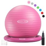 Signature Fitness Balance Ball with Base Kit, 65cm 26-inch Yoga Ball Chair, Exercise Ball with Inflatable Ring Base for Home or Office Desk, Includes Air Pump, Pink