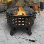 Garden Mile Large Circular Fire Pits for Garden - Firepit Black Heat Resistant Fire Pit Patio Stove Outdoor Fireplace Barbeque for BBQ Camping (Rattan Fire Pit)