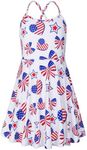 JESKIDS Girls Summer Cami Spaghetti Strap Dress Patriotic 4th of July Dresses White Heart Bowknot 4-5 T
