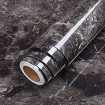 LaCheery Large Size 90CM x 4M Black Brown Marble Contact Paper Removable Countertop Contact Paper Waterproof Self Adhesive Wallpaper Peel and Stick Backsplash for Kitchen Cabinets Counter Top Covers