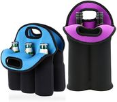 Hipiwe Set of 2 - Insulated Neoprene Wine Carrier Tote Bag + 6 Pack Beer Water Can Carrier Tote Bottle Holder Bottle Cooler Bag - Perfect for Travel with Secure Carry Handle