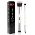 START MAKERS 2-in-1 Makeup Brushes Dual-ended Contouring Foundation Brush 2 Pack Concealer Brush Face Eyebrow Eyeshadow Brush for Liquid, Powder, Buffing, Blending (White)