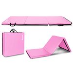 Bonnlo 6' Folding Tri-fold Gymnastics Gym Exercise Aerobics Mat, 6’x 2’x 2” PU Leather Tumbling Mats for Stretching Yoga Cheerleading Martial Arts (Pink)