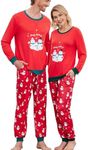 Ekouaer Couple's Pajama Set Sleepwear Pjs Christmas Long Sleeve Crewneck Shirts and Bottoms Soft Comfy Sleep Sets Red Snowman Large